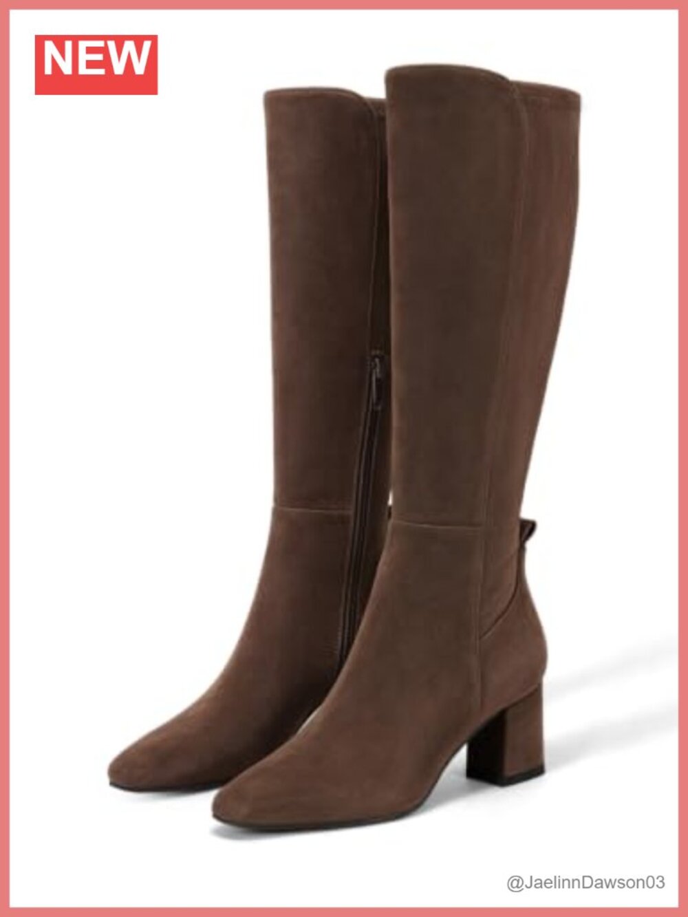 Faux Suede Knee High Boots Chunky Heel Side Zipper Almond Toe Dress Boots